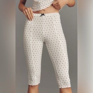 Anthropologie LyreBird Capri Pants Pointelle Knit White Black Polka Dots M